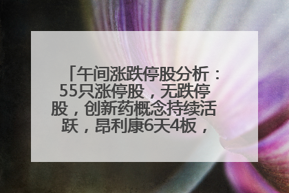午间涨跌停股分析：55只涨停股，无跌停股，创新药概念持续活跃，昂利康6天4板，众生药业2连板