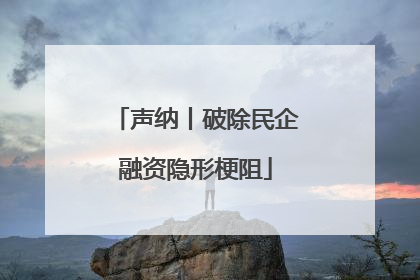 声纳丨破除民企融资隐形梗阻